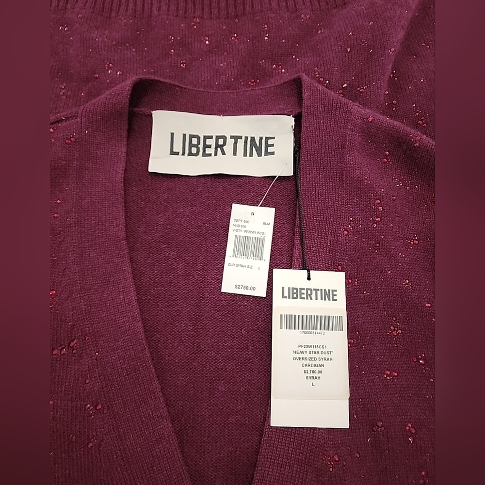 LIBERTINE Heavy Stardust Oversized Syrah Cardigan 100% Cashmere Size L - Picture 7 of 8